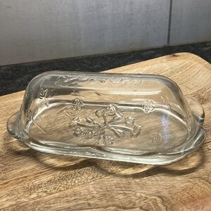 Glass Butter Dish with Floral Design
